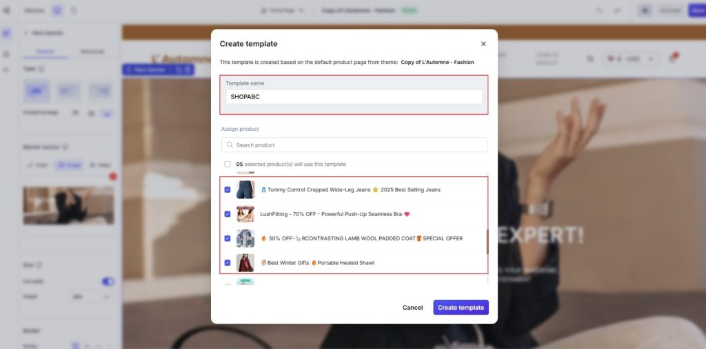 Name the Template and Choose a Sample Product