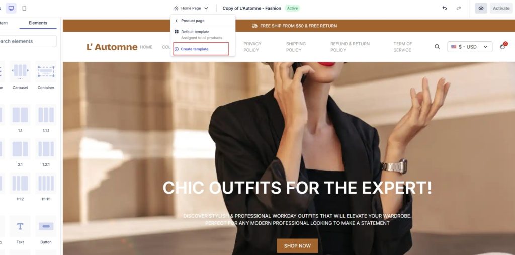 Click Create Template