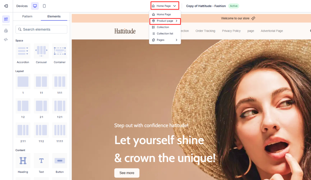 Bước 2 - chọn Product Page