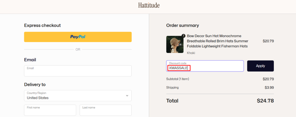 nhập mã giảm giá bạn vừa tạo vào ô Discount code và nhấn Apply