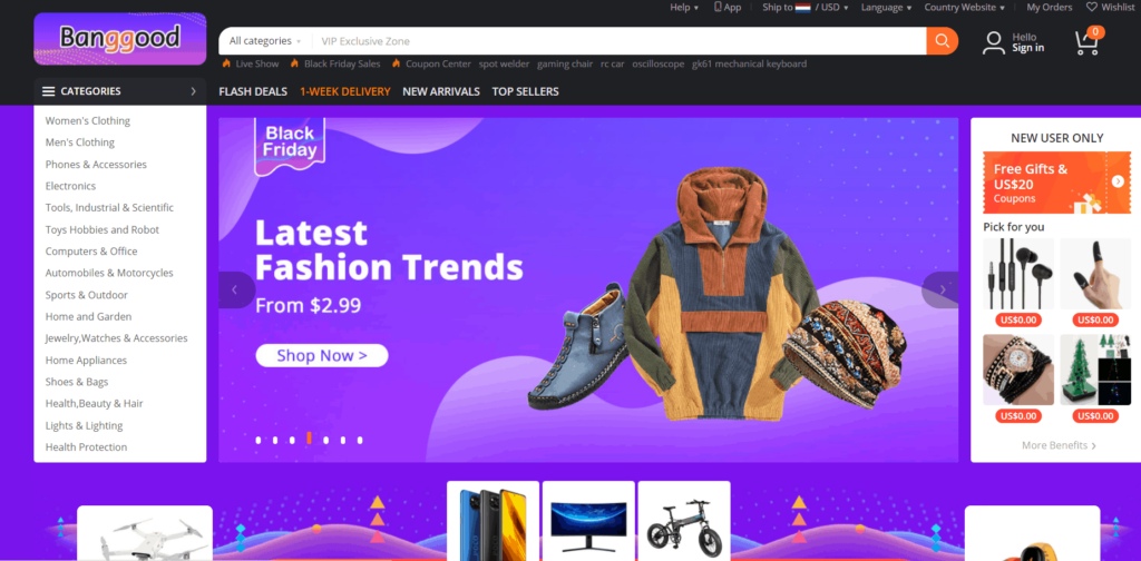 Banggood-homepage